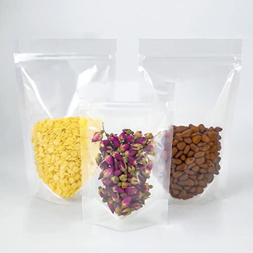 100 Pcs Resealable Bags,4.3" x 6.7"Clear Stand Up Food Bags,Zip Lock Food Storage Bags for Packaging Products,Herbs,Snack,Tea,Spices,Pet Food and Soaps