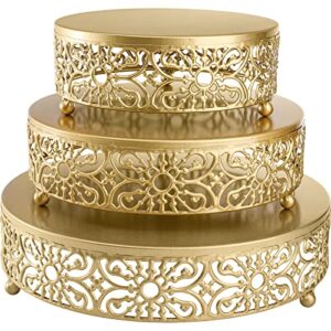 hedume 3 pack cake stand, round metal cake stands, 8" 10" 12" dessert display cupcake stands, wedding brithday party celebration dessert cake display plates-gold