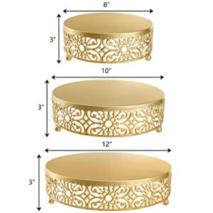 Hedume 3 Pack Cake Stand, Round Metal Cake Stands, 8" 10" 12" Dessert Display Cupcake Stands, Wedding Brithday Party Celebration Dessert Cake Display Plates-Gold