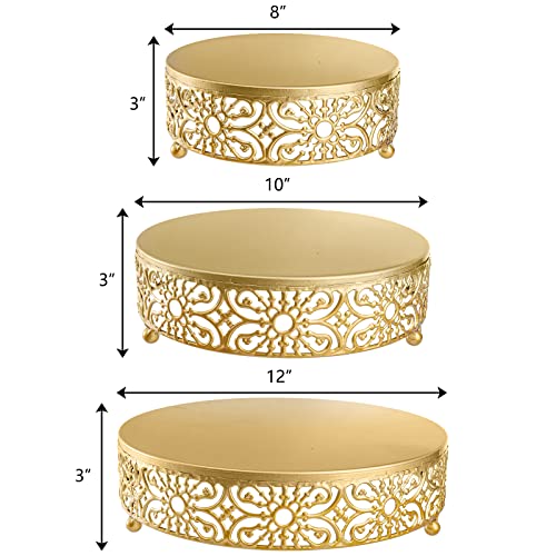 Hedume 3 Pack Cake Stand, Round Metal Cake Stands, 8" 10" 12" Dessert Display Cupcake Stands, Wedding Brithday Party Celebration Dessert Cake Display Plates-Gold