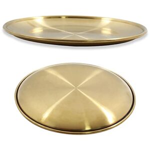 Jiozermi 6.69 Inch Stainless Steel Towel Tray, Serving Tray, Decorative Tray, Storage Tray for Cosmetics Jewelry Fruit Candy, Round, Gold