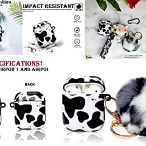 Redx1 Cow Airpod Case with Pompom and Strap Keychain Compatible with AirPods 2/1,Airpods Protective Hard Case Cover, Airpod Case for Women Girls Teen (Cow Print)