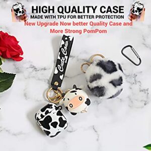 Redx1 Cow Airpod Case with Pompom and Strap Keychain Compatible with AirPods 2/1,Airpods Protective Hard Case Cover, Airpod Case for Women Girls Teen (Cow Print)