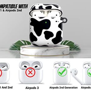 Redx1 Cow Airpod Case with Pompom and Strap Keychain Compatible with AirPods 2/1,Airpods Protective Hard Case Cover, Airpod Case for Women Girls Teen (Cow Print)