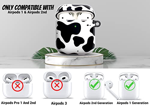 Redx1 Cow Airpod Case with Pompom and Strap Keychain Compatible with AirPods 2/1,Airpods Protective Hard Case Cover, Airpod Case for Women Girls Teen (Cow Print)