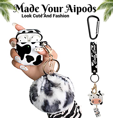 Redx1 Cow Airpod Case with Pompom and Strap Keychain Compatible with AirPods 2/1,Airpods Protective Hard Case Cover, Airpod Case for Women Girls Teen (Cow Print)