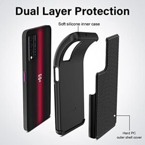 NTZW T-Mobile Revvl V+ 5G Case: Heavy Duty Shockproof Protective Phone Case [2 Tempered Glass Screen Protector] Anti-Slip Textured Hard Cover + Soft Silicone Rubber Bumper, Military Armor Case - Black