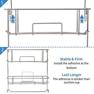 Shower Caddy over Shower Head Hanging Shower Organizer Rust Proof with 10 Razor Hooks Bathroom Shampoo Holder with Towel Rack Shower Storage Shelf-Chrome-Stainless Steel