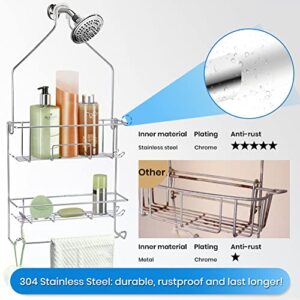 Shower Caddy over Shower Head Hanging Shower Organizer Rust Proof with 10 Razor Hooks Bathroom Shampoo Holder with Towel Rack Shower Storage Shelf-Chrome-Stainless Steel