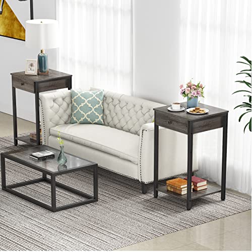 Ecoprsio Nightstand Modern End Table Side Table with Drawer and Storage Shelf Wood Night Stand Bedside Table for Bedroom, Living Room, Sofa Couch, Hall, Easy Assembly, Grey