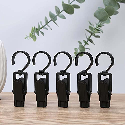 6 Pieces Laundry Hooks Clips Clothes Pins Rotating Laundry Hook Hanging Clips Plastic Fabric Chips Hanging Curtain Clips Tent Tarp Clips for Home Office Workshop Travel Outdoor Camp, Black