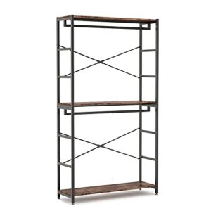 tribesigns free-standing closet organizer with 3 storage shelves and 2 hanging rod, large standing clothes garment rack for bedroom living room (brown)