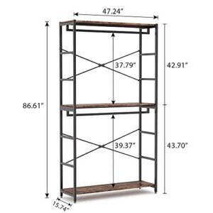 Tribesigns Free-standing Closet Organizer with 3 Storage Shelves and 2 Hanging Rod, Large Standing Clothes Garment Rack for Bedroom Living Room (Brown)