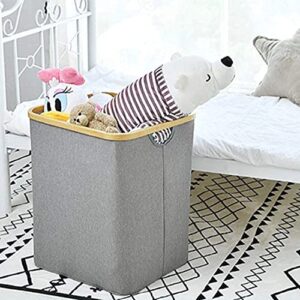 Grey Bamboo Frame Collapsible Laundry Hamper with Handles, Dirty Clothes Basket, laundry room clothes organizer, Oxford Foldable Laundry Baskets for Clothes,Towels, Blankets, Toys Organizer