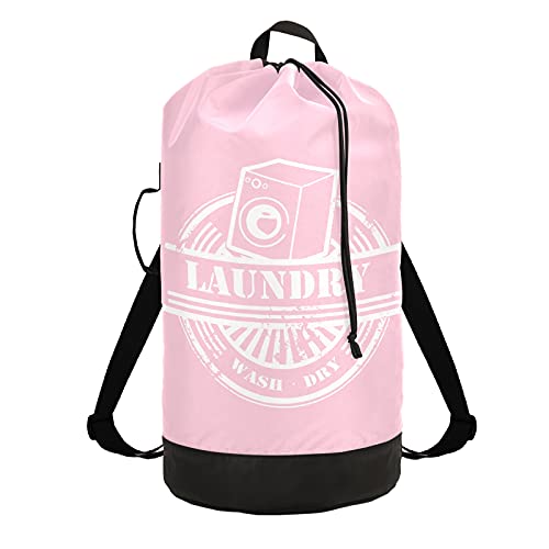 Pink Laundry Bag Backpack Washable Large Enough Dirty Clothes Organizer for Vacation Road Trip Essentials Drom