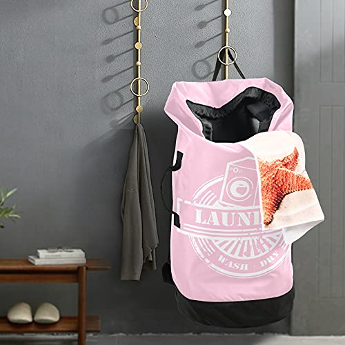 Pink Laundry Bag Backpack Washable Large Enough Dirty Clothes Organizer for Vacation Road Trip Essentials Drom