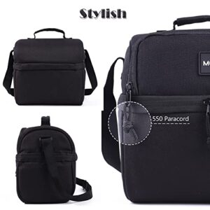 MORIOX Small Lunch Box Double Deckers Thermal Insulation Lunch Bag Leakproof Mini Cooler with Shoulder Strap for Work School Picnic (Black)