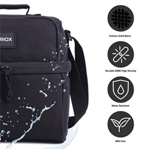 MORIOX Small Lunch Box Double Deckers Thermal Insulation Lunch Bag Leakproof Mini Cooler with Shoulder Strap for Work School Picnic (Black)