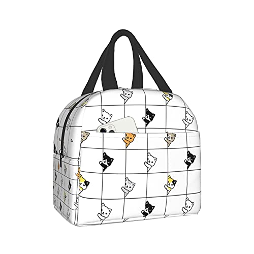 Insulated Lunch Bag Reusable Lunch Box, Cooler Lunch Tote Bag With Front Pocket for Teen Girls Women Men Women School Picnic Office Work, Cute Kawaii Cat