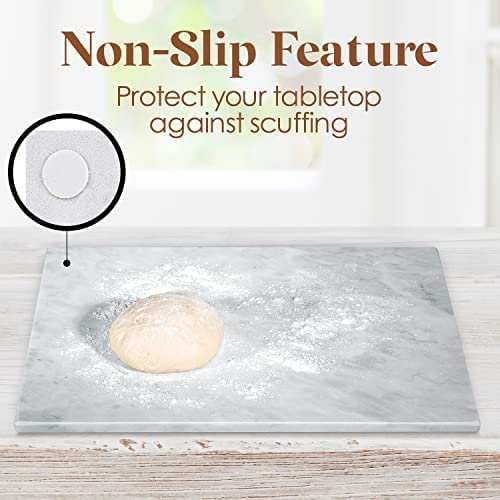 Marble Pastry Board (12 x 18 Inches) - Marble Serving Tray for Cheese| Pastries | Bread - Large Black Marble Slab for Cake Display Marble – Sleek Design & Non Slip Rubber Feet