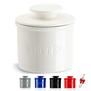 warome butter dish, butter crock for soft butter, french butter keeper with water, no more hard butter, high capacity butter container- white