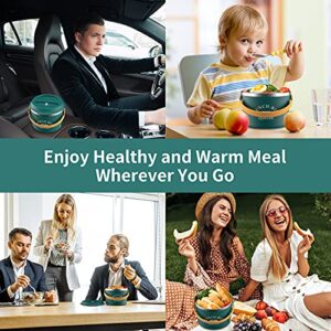 QYBEEDE Electric Lunch Box, 110v 48w 1.2L Green Cordless Lunch Box 304 Stainless Steel Portable Microwave Food Warmer Heated Lunch Box with Fork and Spoon for Home, Apartment, Office, School, Travel