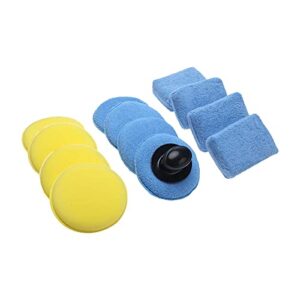 AuInLand 13 PCS Wax Applicator Pads Kit, Rectangle/Round Blue Microfiber Detailing Wax Applicator Pad, Round Yellow Foam Waxing Pad with Handle for Cars Wax Applicator Foam Sponge