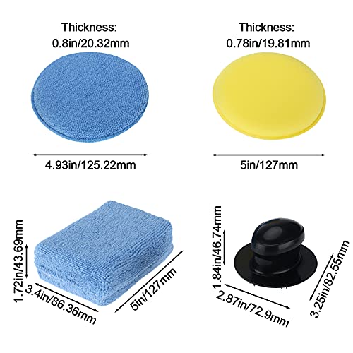 AuInLand 13 PCS Wax Applicator Pads Kit, Rectangle/Round Blue Microfiber Detailing Wax Applicator Pad, Round Yellow Foam Waxing Pad with Handle for Cars Wax Applicator Foam Sponge