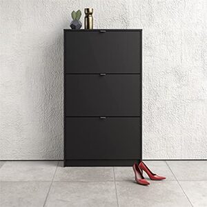 Pemberly Row Modern 3 Drawer Shoe Cabinet, 18-Pair Shoe Rack Storage Organizer in Black Matte