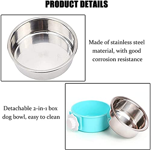 kathson Rabbit Water Bottle Bunny Food Bowl Hanging Fountain Automatic Dispenser Pet No Leak WaterFeeder Small Animals Drinking Feeder Stainless Steel Dish for Ferret Dog Cats 2PCS