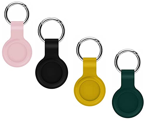 RAPGET [4 Pack] Silicone Protective Case for AirTags-Silicone Airtag Holder with Anti-Lost Keychain,Finder Items for Dogs Keys Backpacks(Four-Color)