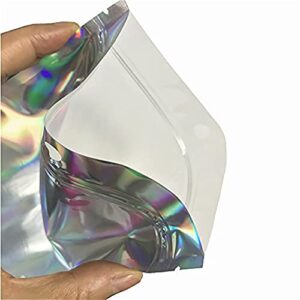 100 pieces holographic resealable mylar bags for party favor food storage heat seal aluminum foil pouch for small business（10 x 15 cm (3.94 x 5.9 inch)）