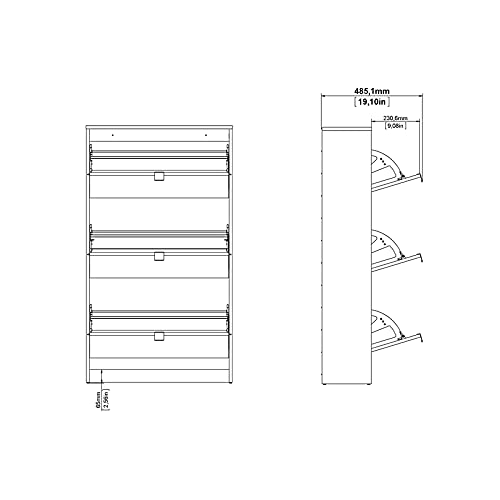 Pemberly Row Modern 3 Drawer Shoe Cabinet, 18-Pair Shoe Rack Storage Organizer in White