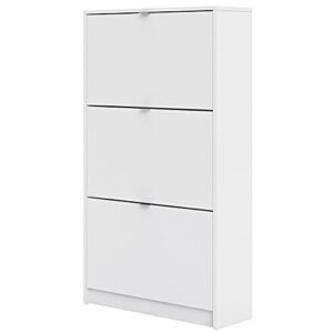 Pemberly Row Modern 3 Drawer Shoe Cabinet, 18-Pair Shoe Rack Storage Organizer in White