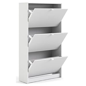 Pemberly Row Modern 3 Drawer Shoe Cabinet, 18-Pair Shoe Rack Storage Organizer in White