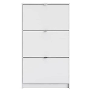 Pemberly Row Modern 3 Drawer Shoe Cabinet, 18-Pair Shoe Rack Storage Organizer in White