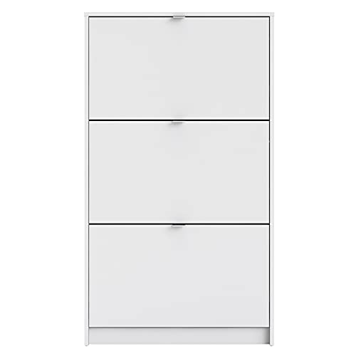 Pemberly Row Modern 3 Drawer Shoe Cabinet, 18-Pair Shoe Rack Storage Organizer in White