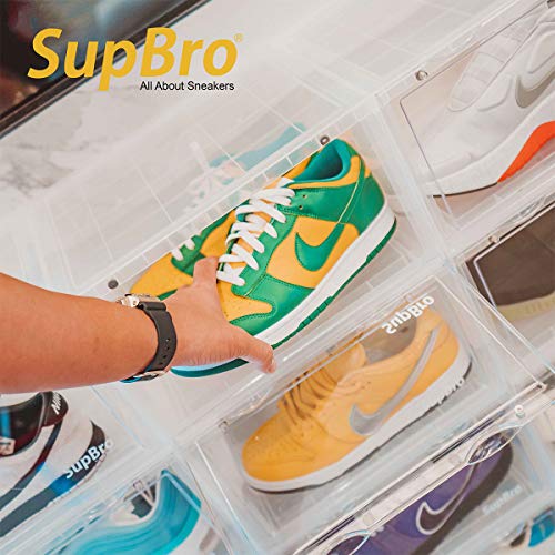 SupBro Collection Crate - Easy Access Storage Shoes Box -Plastic Foldable Stackable Sneaker Display Storage with Clear Side Open Door Organizer-8 Pack(Transparent)