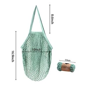 S SRYSITA 5 Pack My Eco Bag Portable Large Reusable Grocery Bags Fruit and Vegetable Bag Washable Cotton Mesh Bag Organic Organizer Shopping Handbag Long Handle Net Tote (Blue,Green,Beige,Pink)