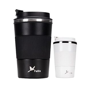 double-layer stainless steel travel cup, vacuum insulated coffee cup, fat-bottomed cup with flip lid, 18 ounces (approximately 510 grams),white.(big)