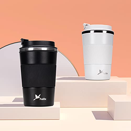 Double-layer Stainless Steel Travel Cup, Vacuum Insulated Coffee Cup, Fat-bottomed Cup with Flip Lid, 18 Ounces (Approximately 510 Grams),White.(big)