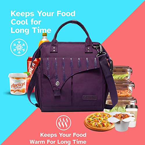 Scorlia Insulated Lunch Bag for Women/Men, Tall Leakproof Cooler Box Bag, Wide Open Tote Lunch Bag Organizer with Adjustable Shoulder Strap for Adult Work, Picnic, Beach, Purple