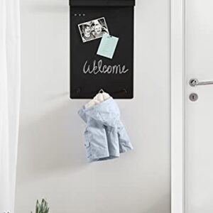 Kate and Laurel Mezzo Modern Wall Organizer Board, 15 x 24, Black, Decorative Magnetic Metal Board with Hooks