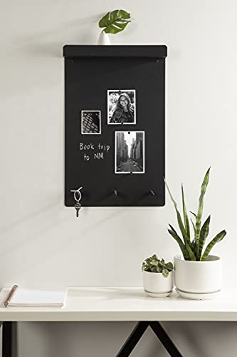 Kate and Laurel Mezzo Modern Wall Organizer Board, 15 x 24, Black, Decorative Magnetic Metal Board with Hooks