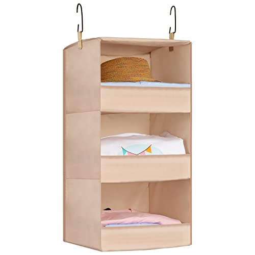 DonYeco 3-Shelf Hanging Closet Organizers and Storage, Collapsible Closet Storage Organizer, for RV Wardrobe Camp, Hanging Organizer for Shoes Toys Baby Clothes