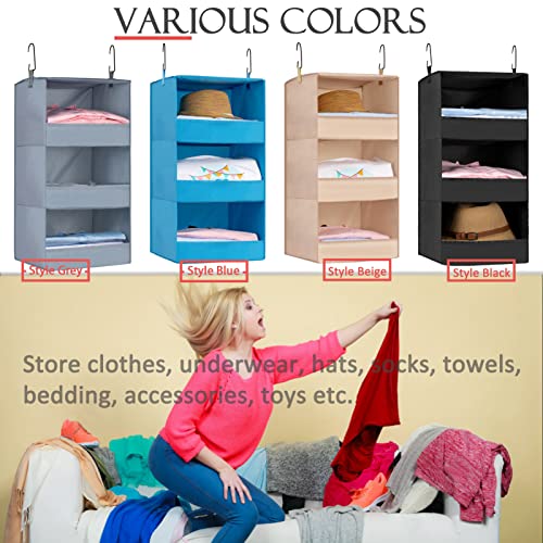 DonYeco 3-Shelf Hanging Closet Organizers and Storage, Collapsible Closet Storage Organizer, for RV Wardrobe Camp, Hanging Organizer for Shoes Toys Baby Clothes