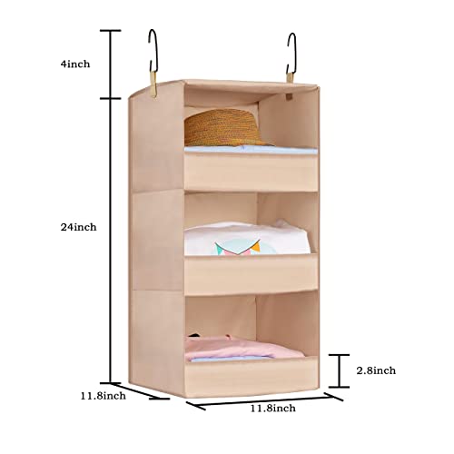 DonYeco 3-Shelf Hanging Closet Organizers and Storage, Collapsible Closet Storage Organizer, for RV Wardrobe Camp, Hanging Organizer for Shoes Toys Baby Clothes