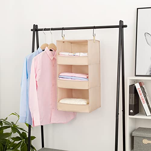 DonYeco 3-Shelf Hanging Closet Organizers and Storage, Collapsible Closet Storage Organizer, for RV Wardrobe Camp, Hanging Organizer for Shoes Toys Baby Clothes