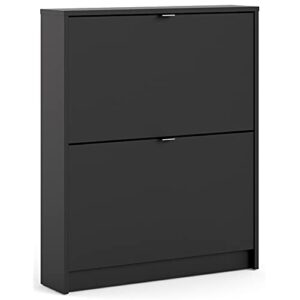 pemberly row modern 2 drawer shoe cabinet, 6-pair shoe rack storage organizer in black matte