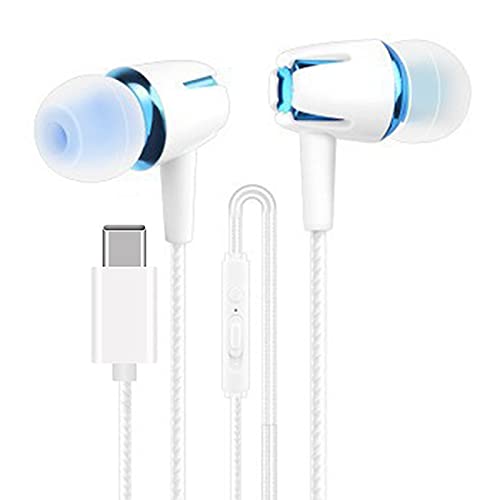 Trusway in-Ear Wired Headphones Earbuds with Microphone and Volume for Universal Earphone Noise-canceling 1.2m Stereo Wired for Mobile Phone Blue-Type-c